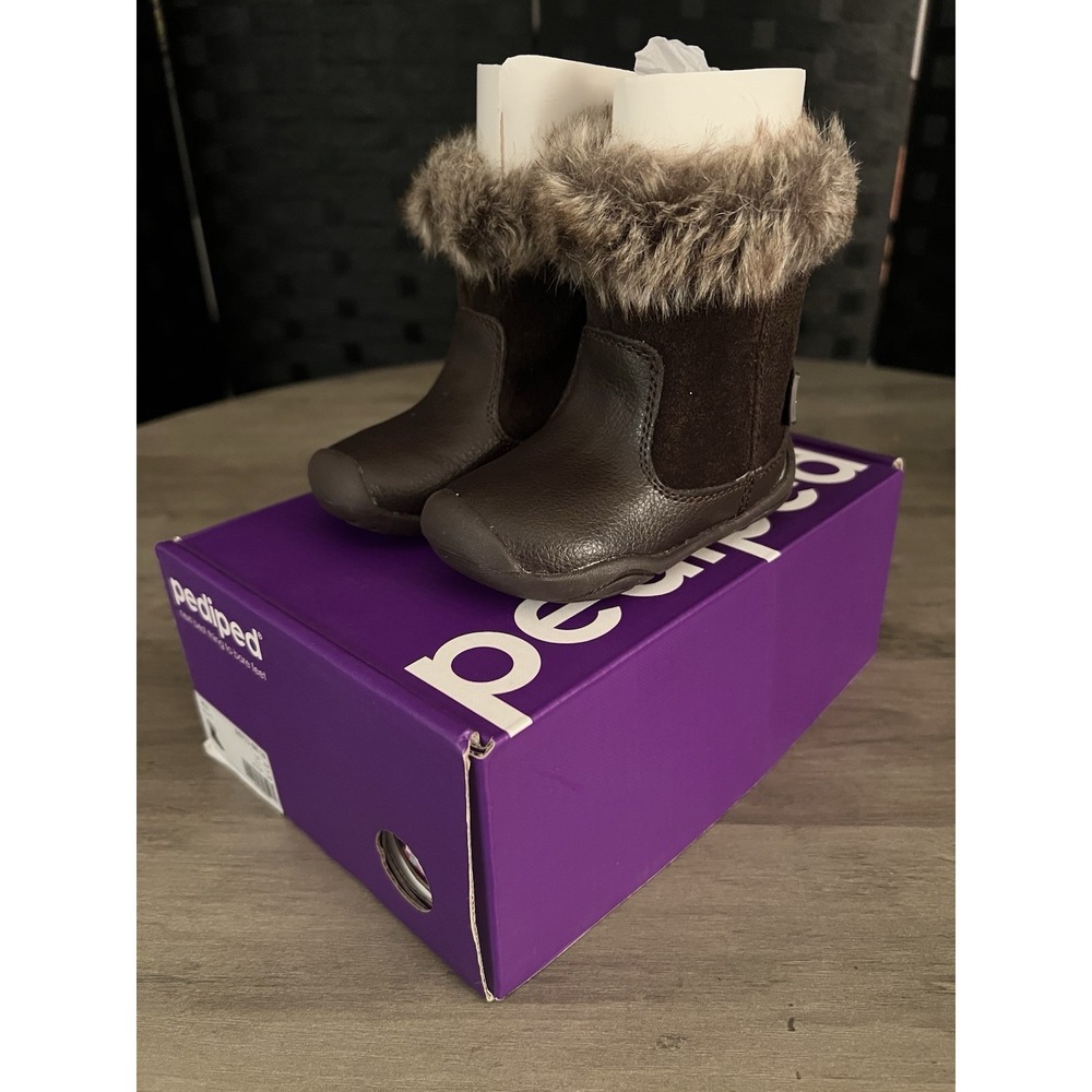 Pediped Baby Toddler Girls Mia Boots Brown w/ Fur Brand New in Box Size 4 -β 4.5